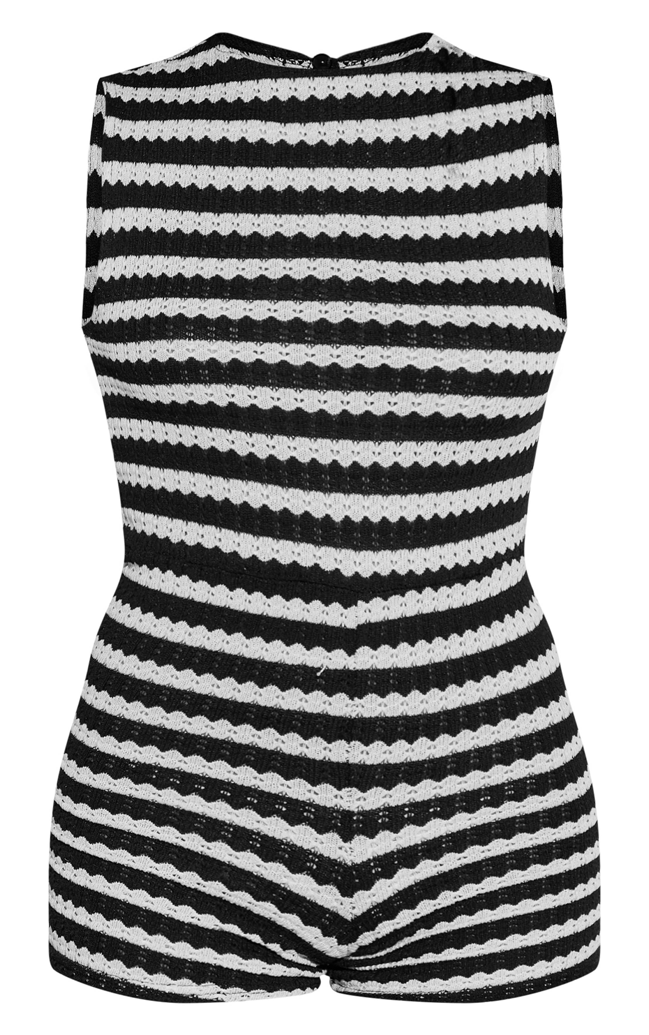 Noir Combinaison-short Dos Nageur En Jersey Texturé À Rayures