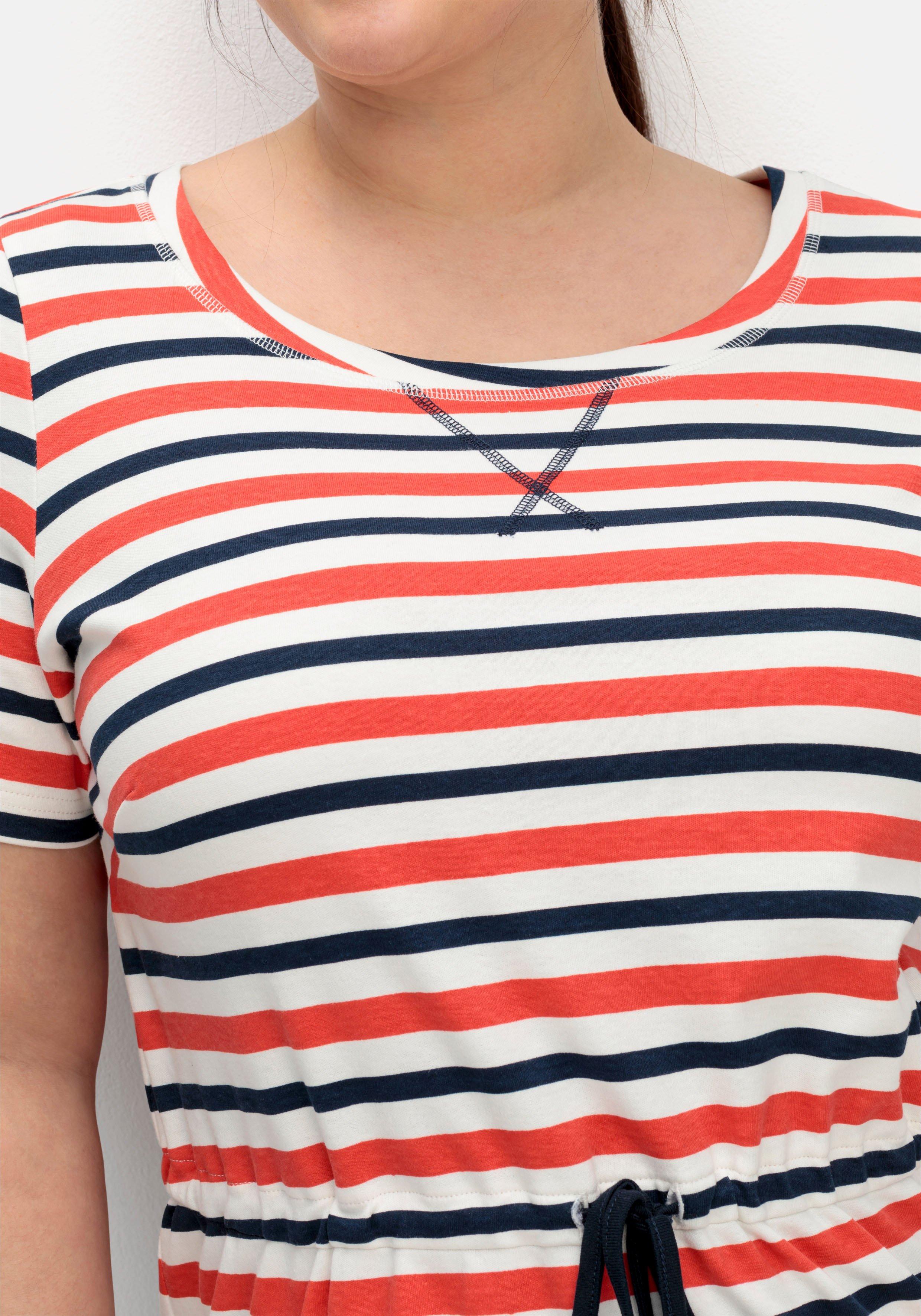 Gestreiftes Jerseykleid mit Taillen-Tunnelzug