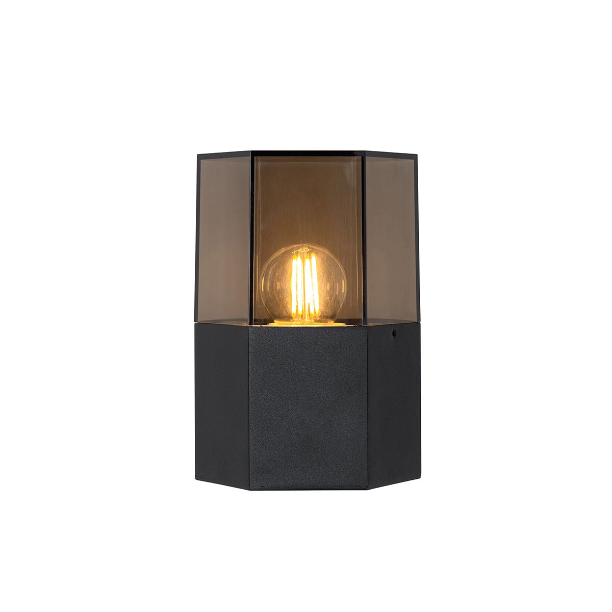 Buiten wandlamp zwart met smoke glas zeshoek IP44 - Denmark