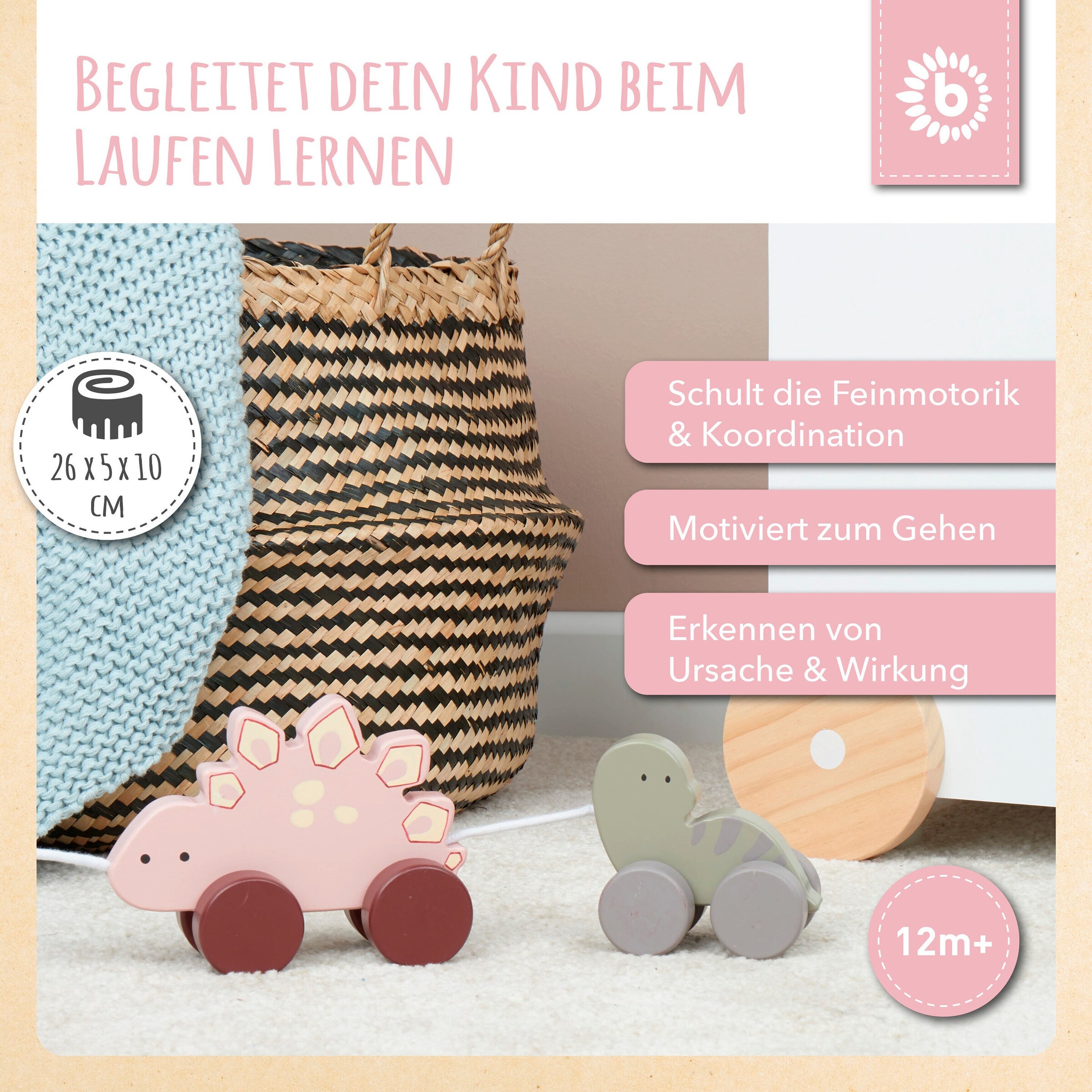 Bieco Nachzieh Dinos Holz Paul und Lisa - ab 12 Monate Mehrfarbig