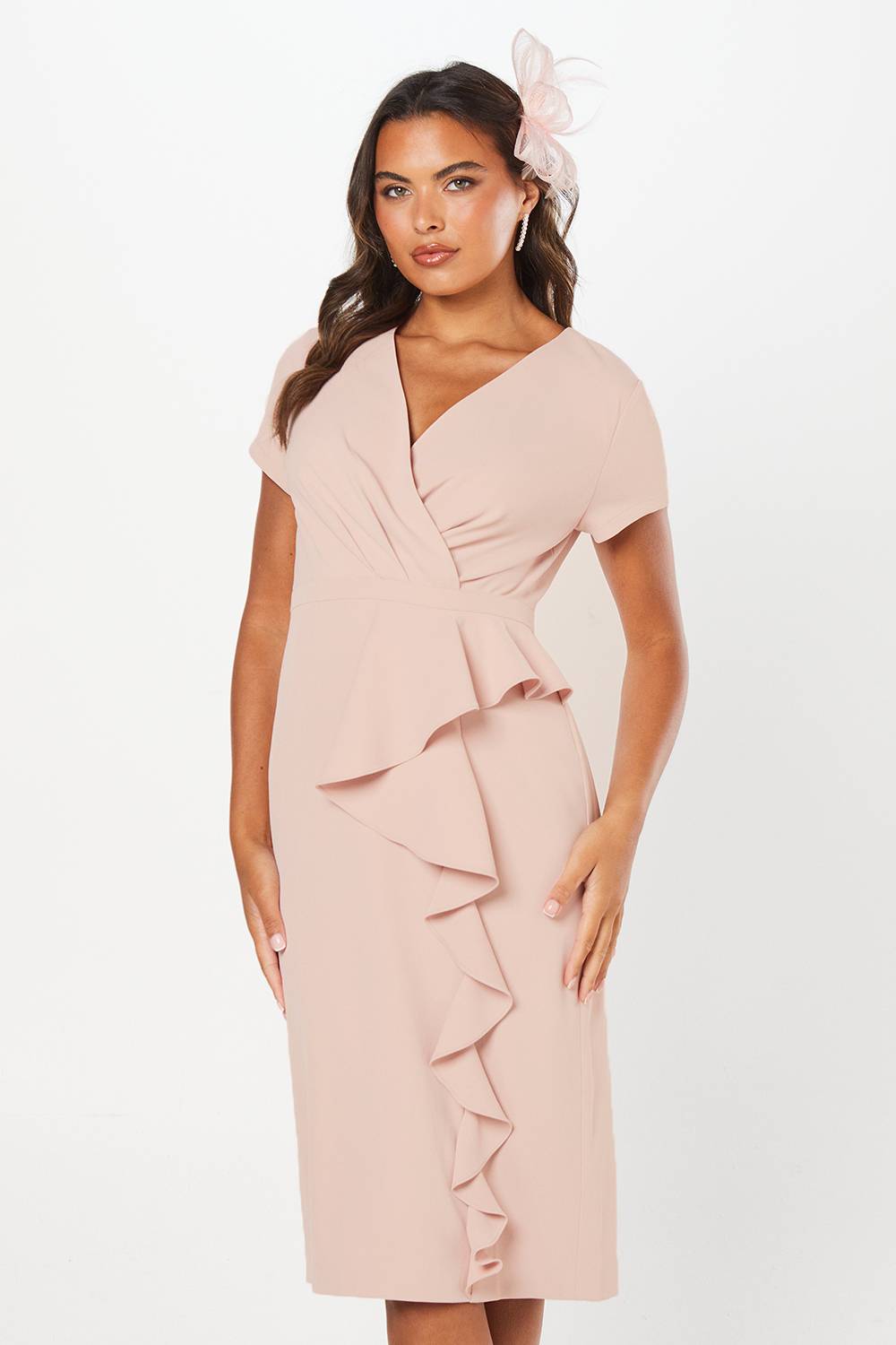 Wallis Robe Crayon Ajustée en Crêpe à Volants