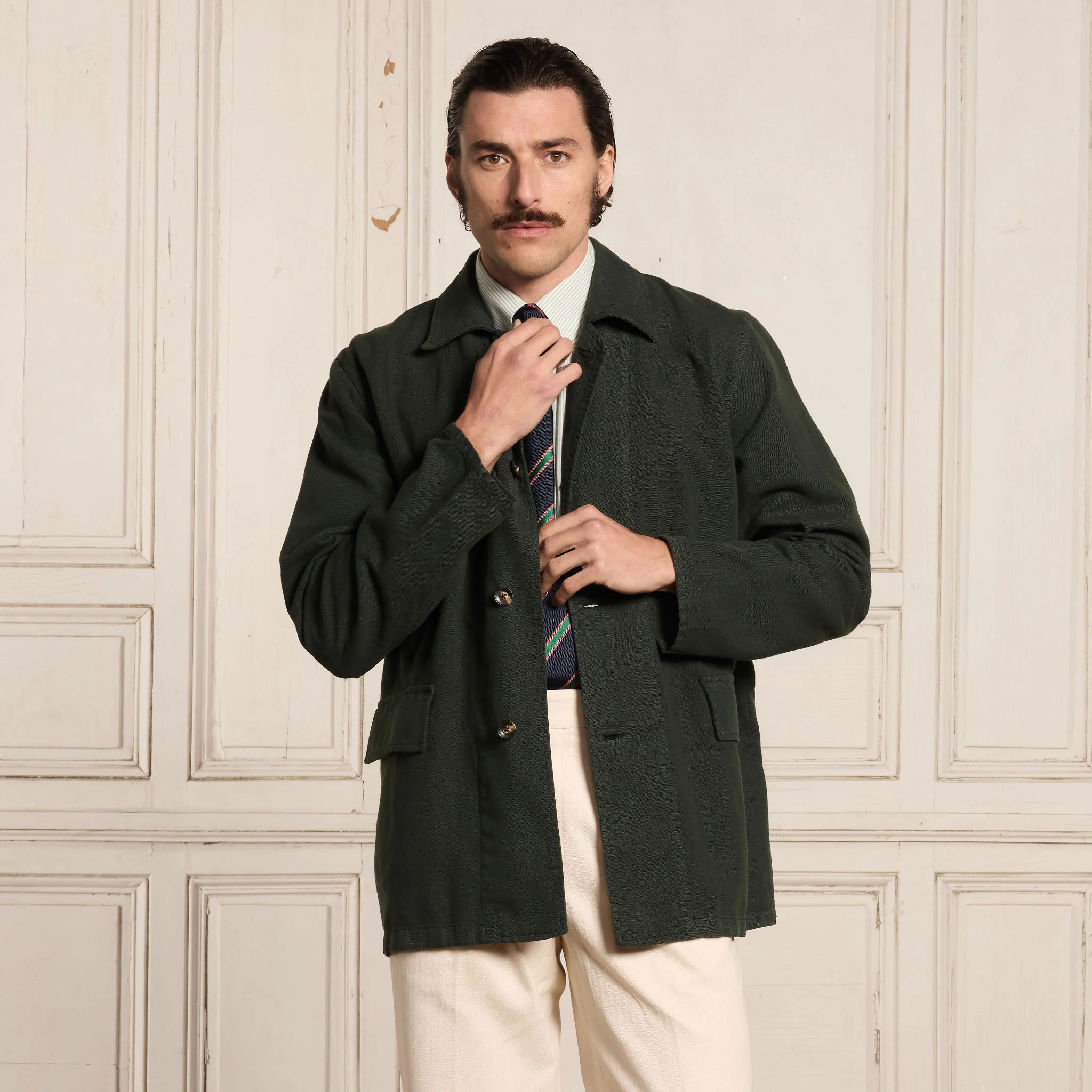 Green cotton and linen work jacket
