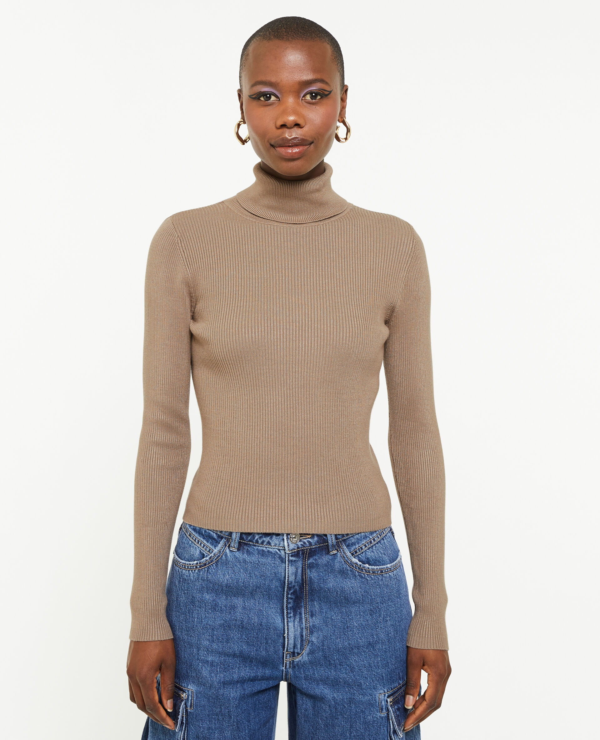 Pull à col roulé court - Taupe
