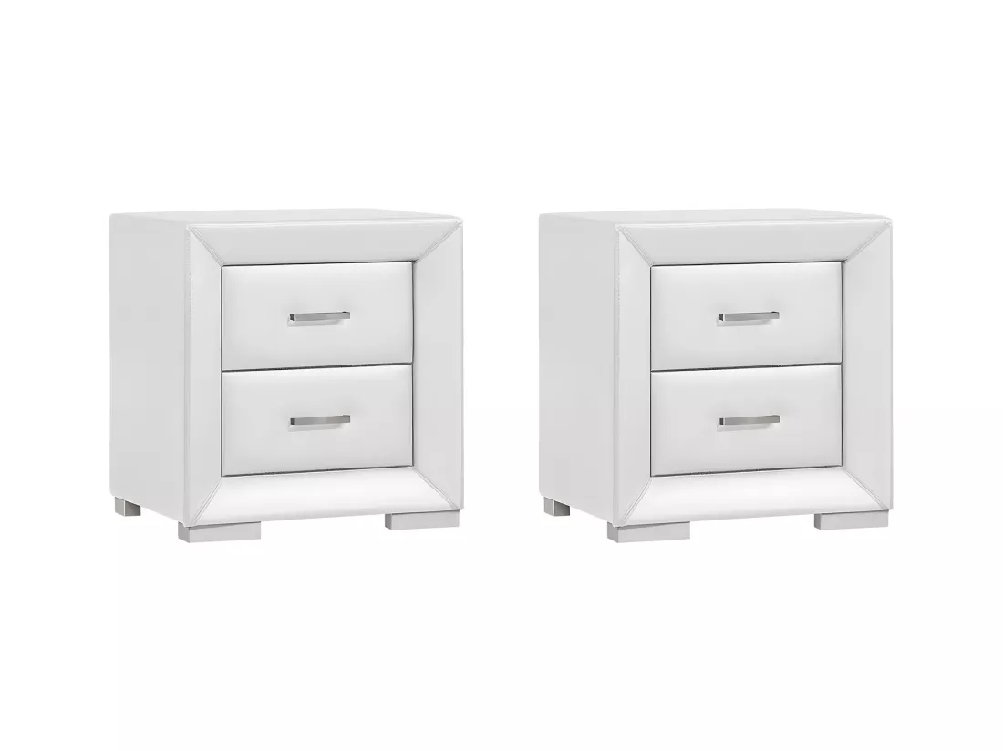 Lot de 2 tables de chevet - 2 tiroirs - Simili blanc - CAPITOLE