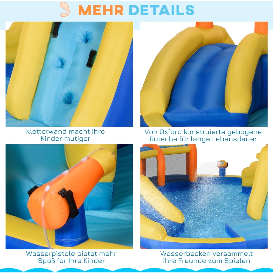 Outsunny Hüpfburg mit Rutsche, Kletterwand, Tunnel und Wasserbecken bunt