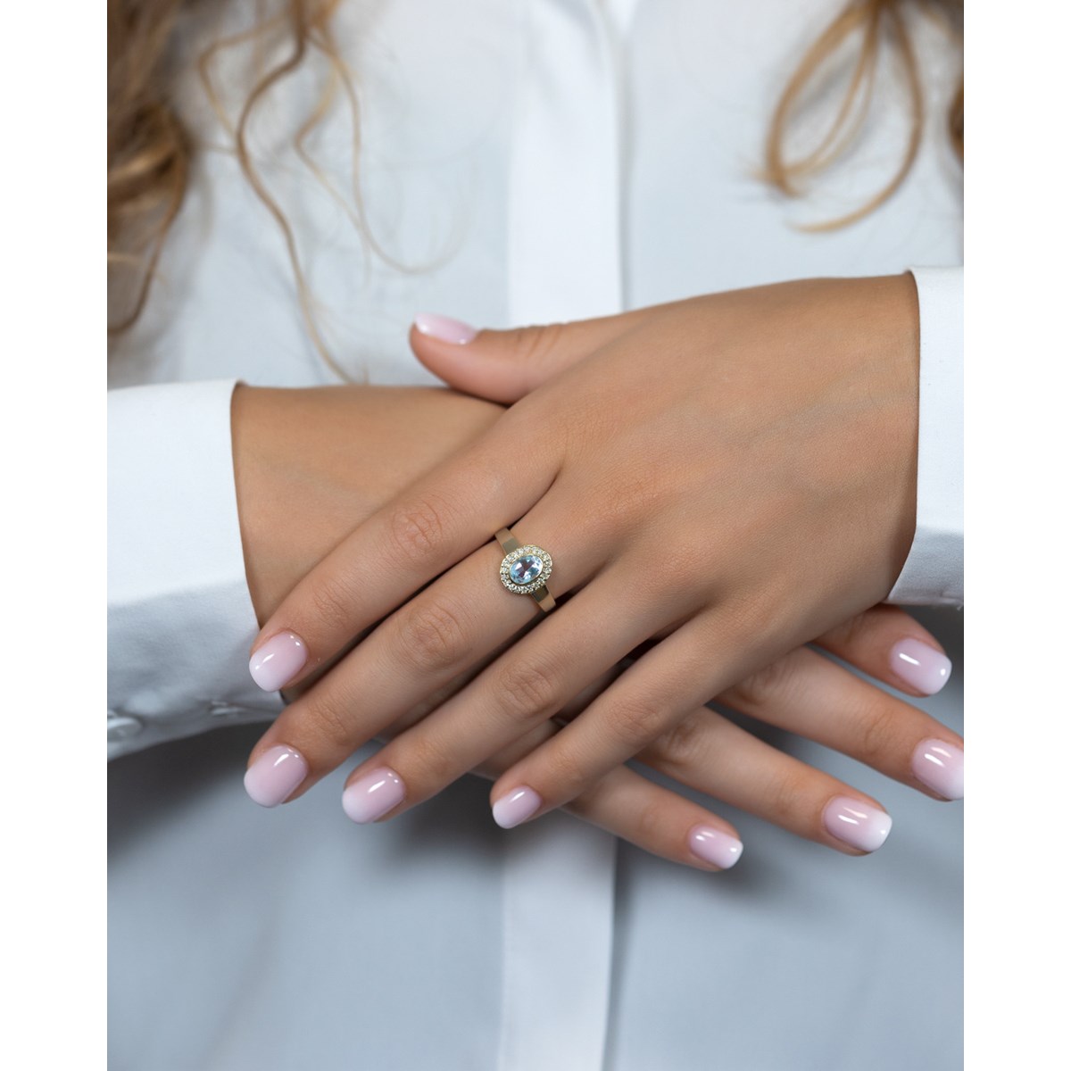 Bague ADEN Aigue-Marine et diamants sur Argent 925 2.788grs