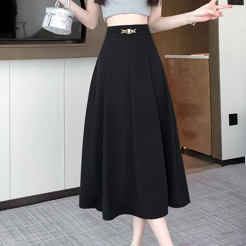 Luminato - Hoge taille effen midi A-lijn rok