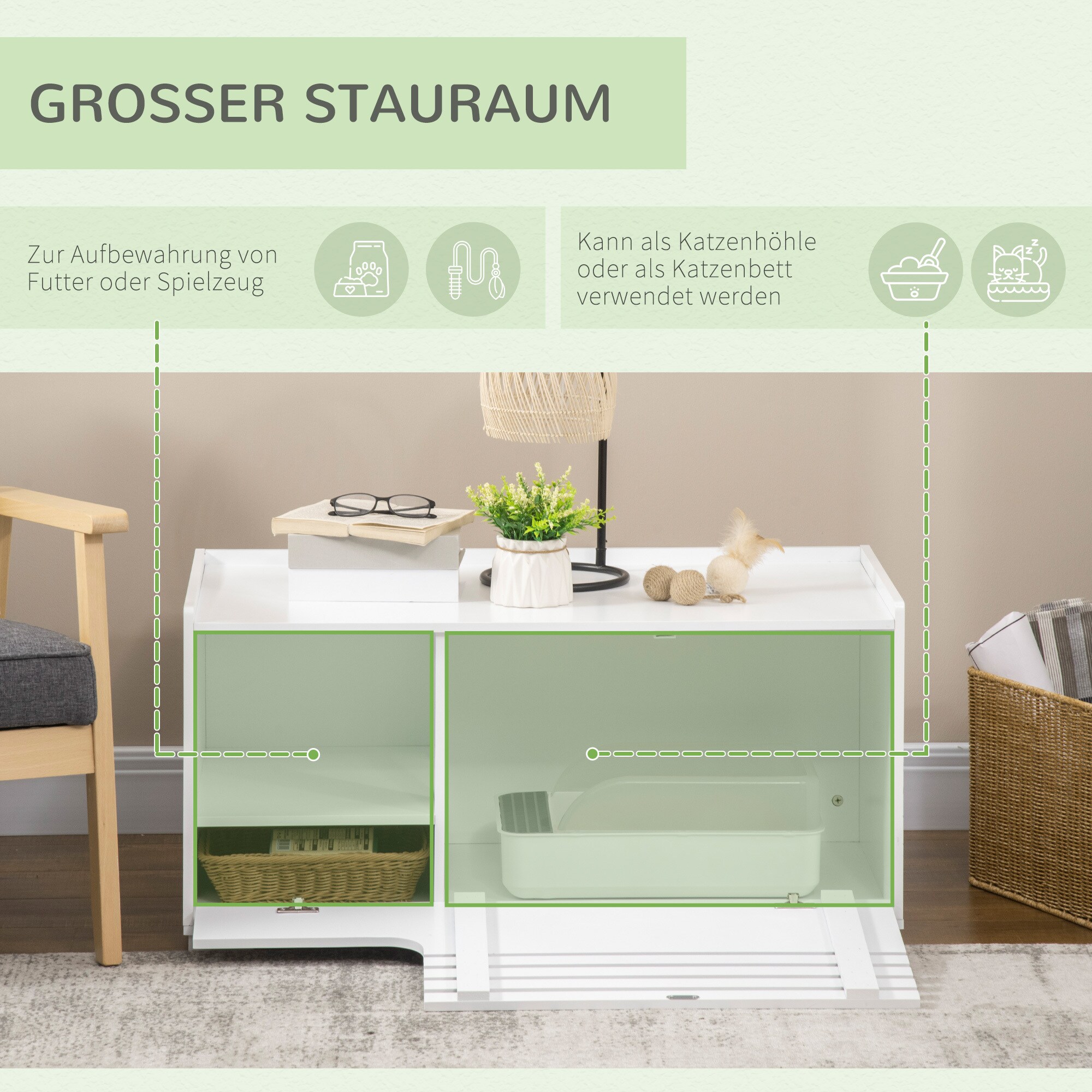 PawHut Katzentoilett mit erhöhtem Boden weiß 90L x 48B x 43,5H cm