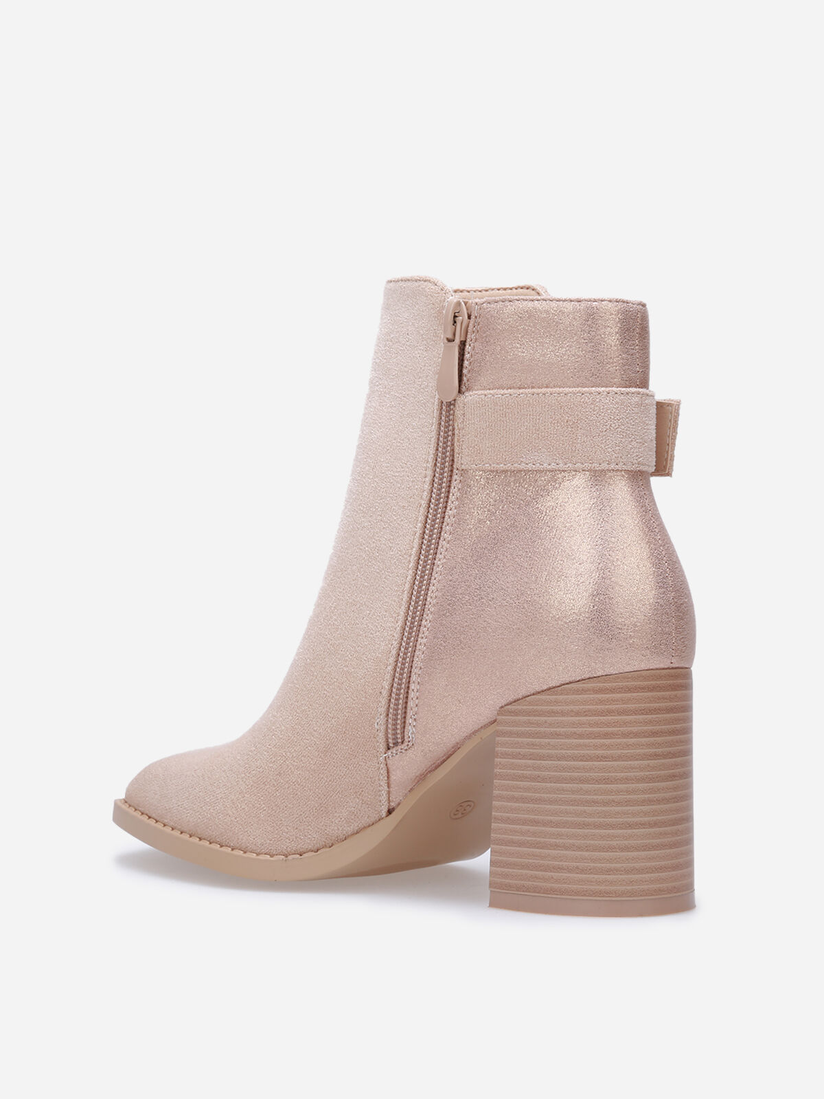 Bottines à paillettes et boucle métallique- Taupe