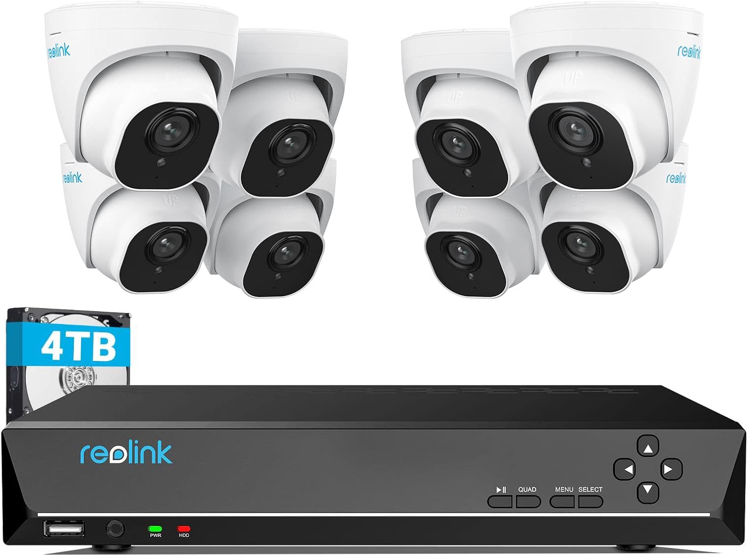 Reolink 4K Überwachungskamera Set, Videoüberwachung mit 8X 8MP PoE IP Kamera und 16CH 4TB HDD NVR, Personenerkennung und Fahrzeugerkennung, IP66, 30M IR Nachtsicht für Aussen, Innen, RLK16-800D8