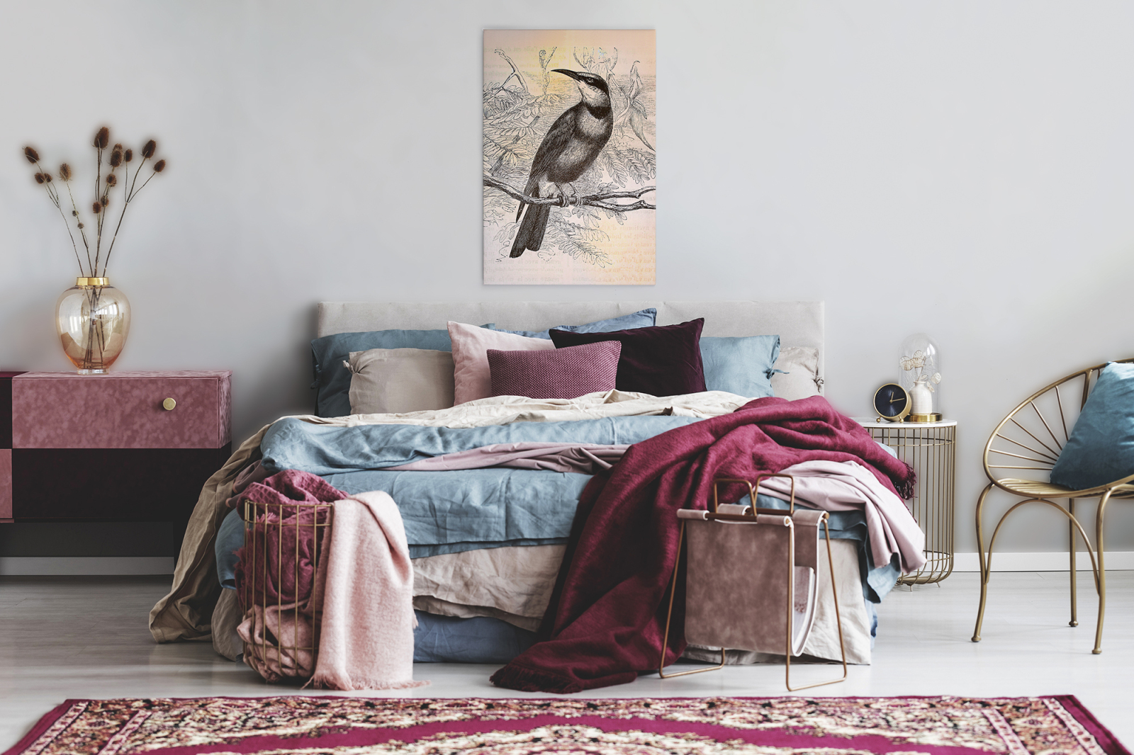 Leinwandbild VOGEL IM VINTAGESTIL - gelb-schwarz - 60x90 cm