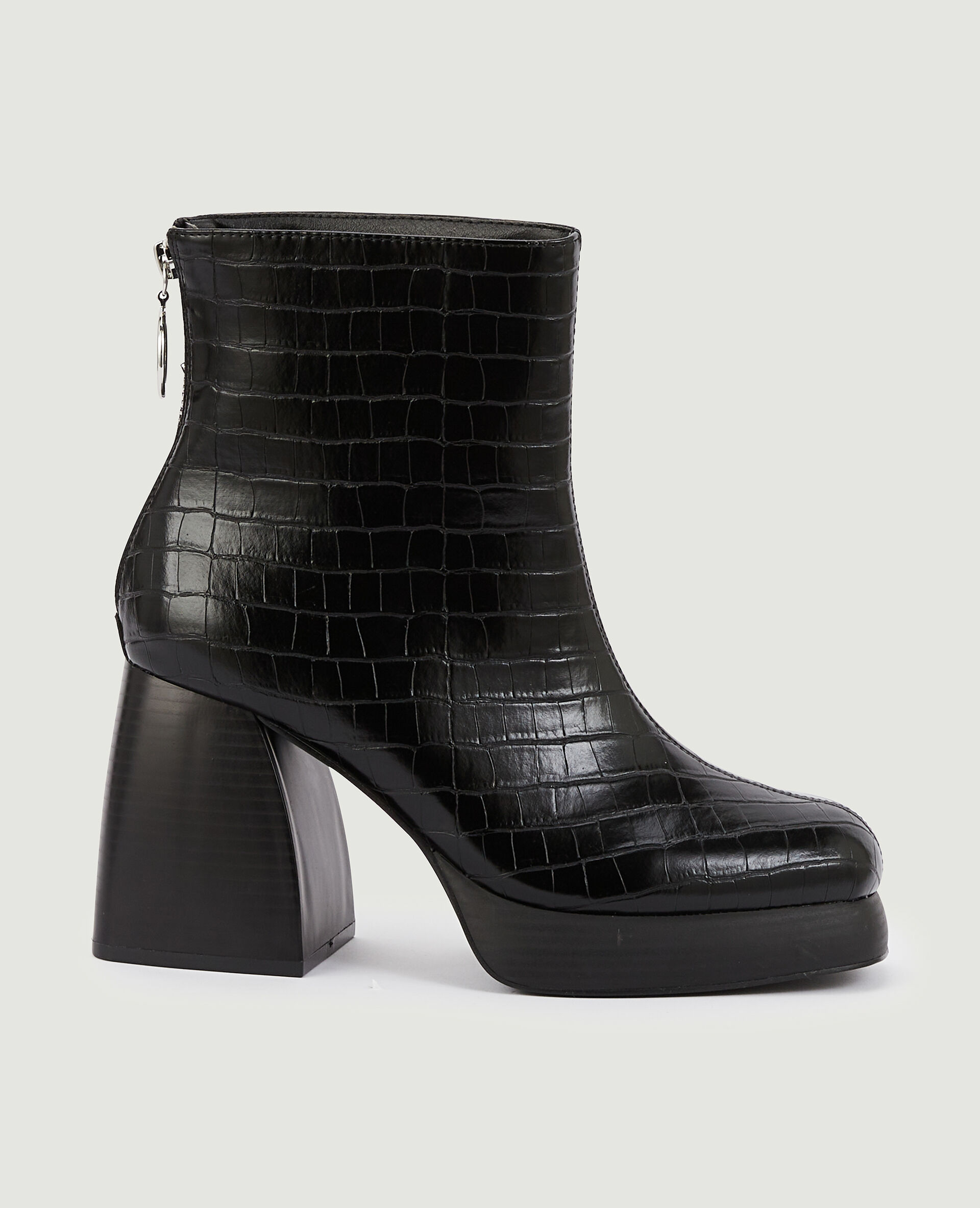 Boots plateformes effet croco - Noir