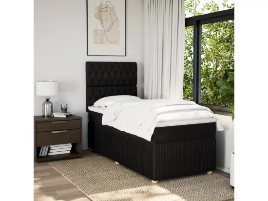 Sommier à lattes de lit avec matelas Noir 90x190 cm Tissu