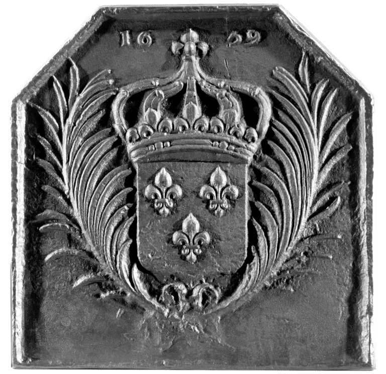 Plaque de cheminée fleurs de lys 1659 grise h. 70 cm x l. 70 cm