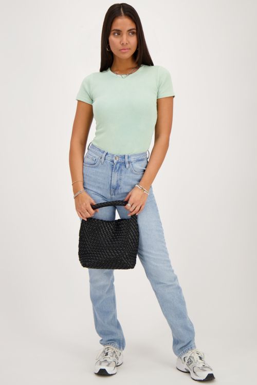 Groene rib top met korte mouwen