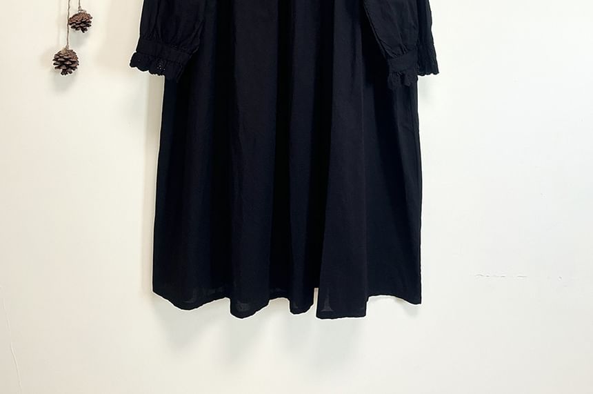 Santeh - Midi-jurk met lange mouwen, kraag, effen ruches en A-lijn