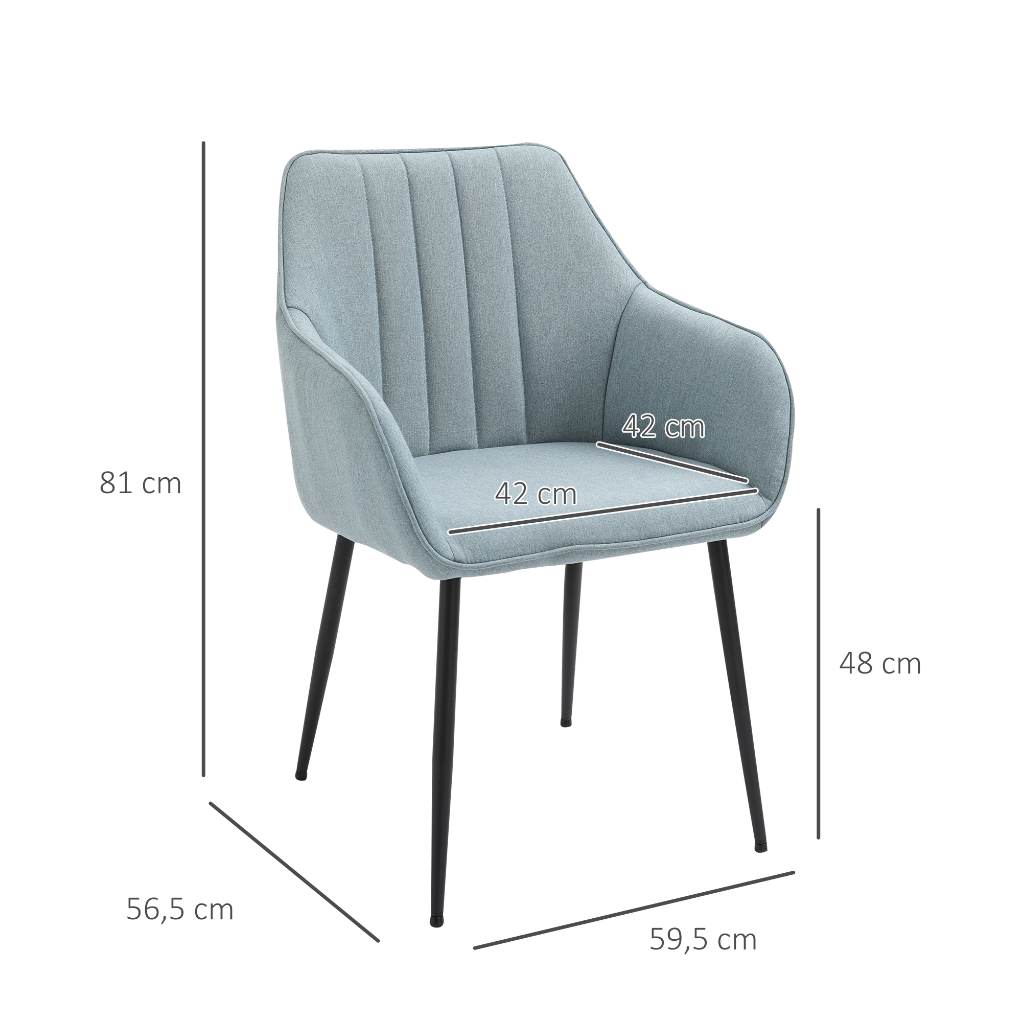 HOMCOM Stuhl 2-teilige Esszimmerstühle, mit atmungsaktivem Leinenbezug 59,5 x 56,5 x 81 cm (LxBxH)