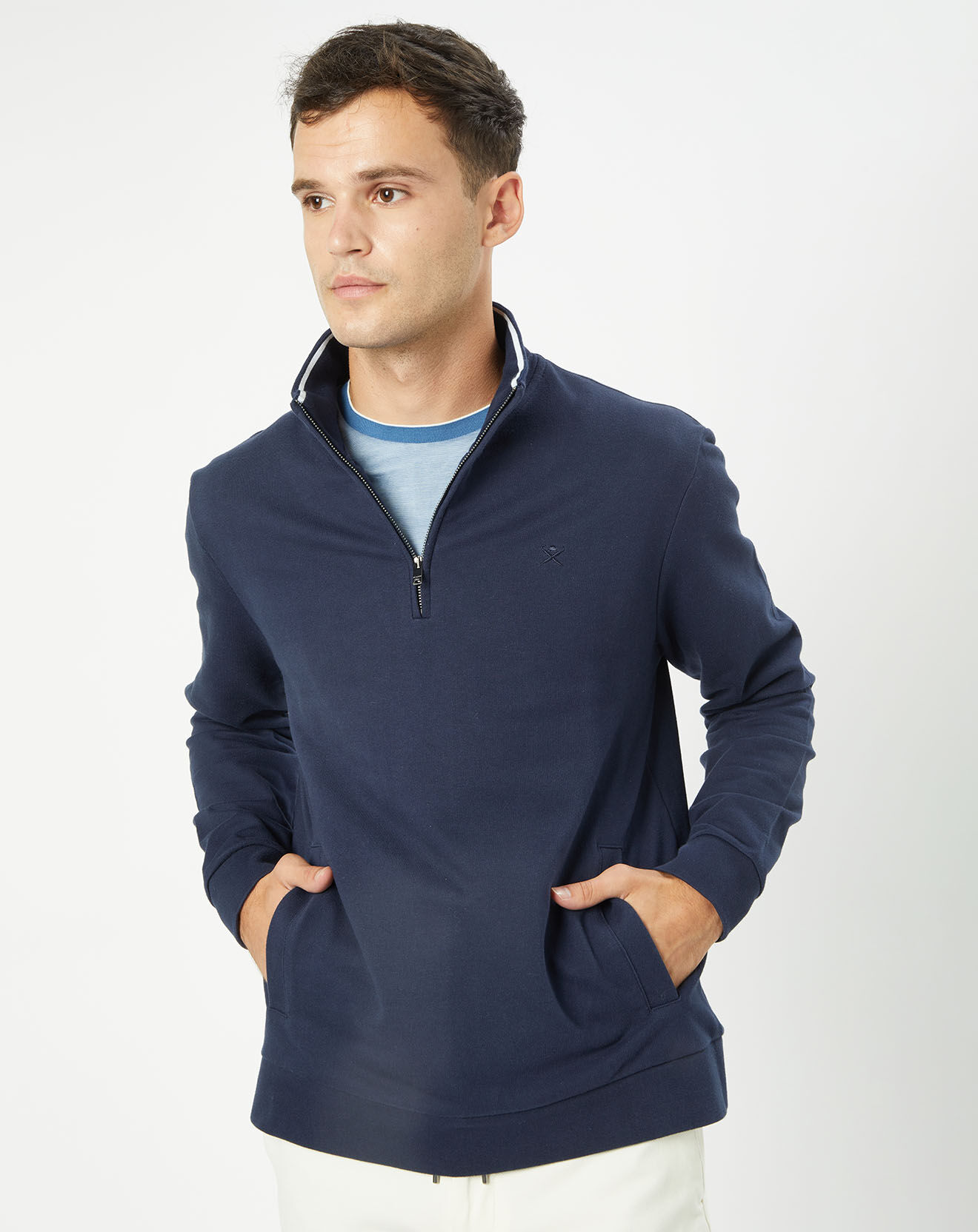 Hackett London Sweat col montant zippé bleu marine