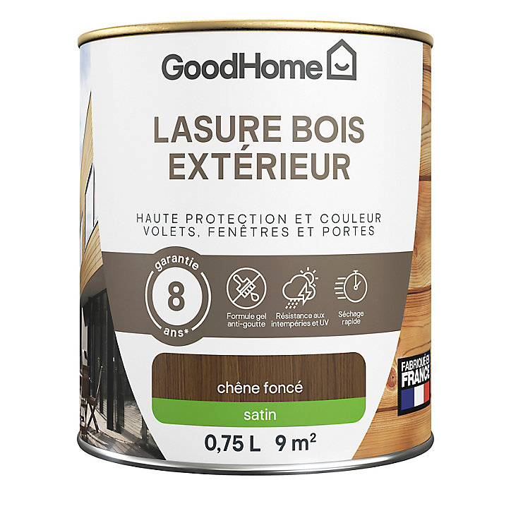 Lasure extérieure chêne foncé satin 8 ans GoodHome 750ml