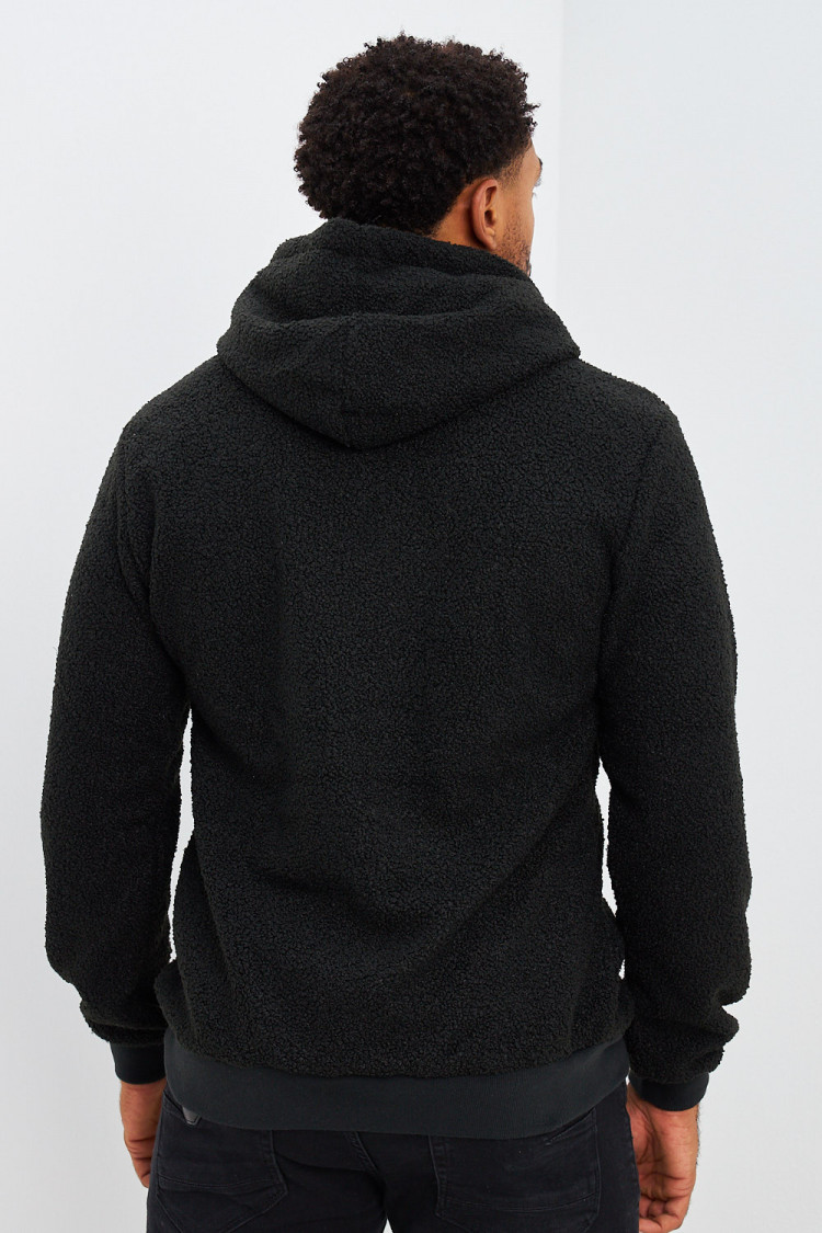 Sweat noir à capuche imitation peau de mouton Brentiny