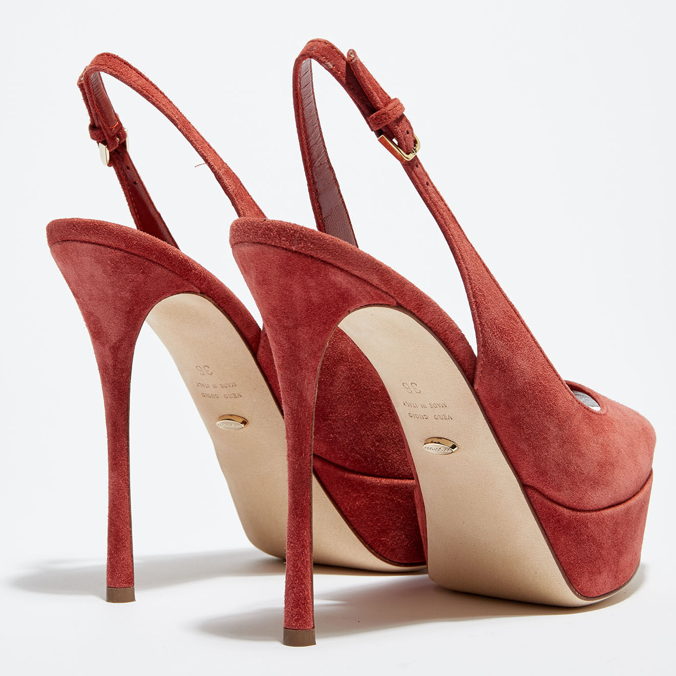 Sergio Rossi Slingbacks en Velours de Cuir Vit open-toe goyave Talon 12 cm