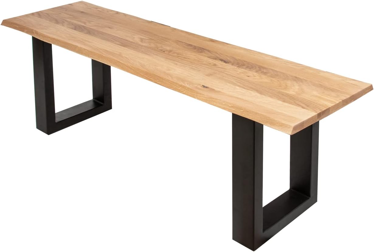 SAM Sitzbank 120x42 cm Enrico, Eichenholz massiv + geölt, schwarz lackiertes Kufengestell Metall, Esszimmerbank, echte Baumkante, Holzbank Massivholz, Baumkantenbank