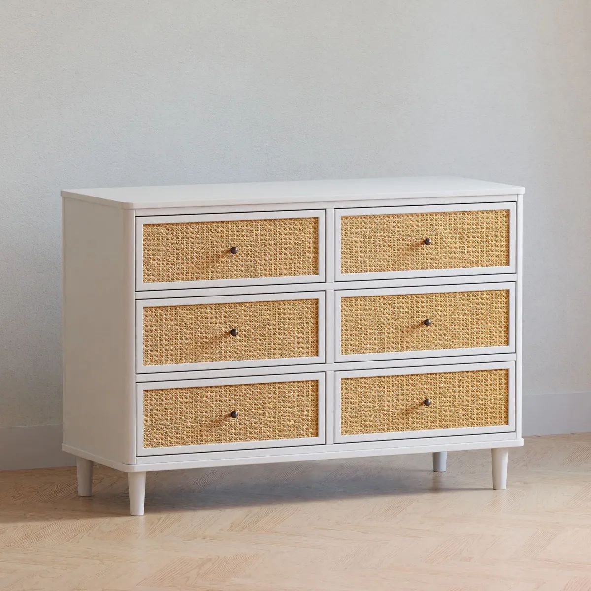 DaVinci Bureau 6 Tiroirs Marin - Blanc Chaud et Rotin
