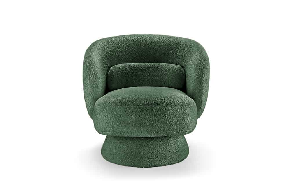 Drehbarer Design Sessel BOSSA NOVA 80cm moosgrün Bouclé