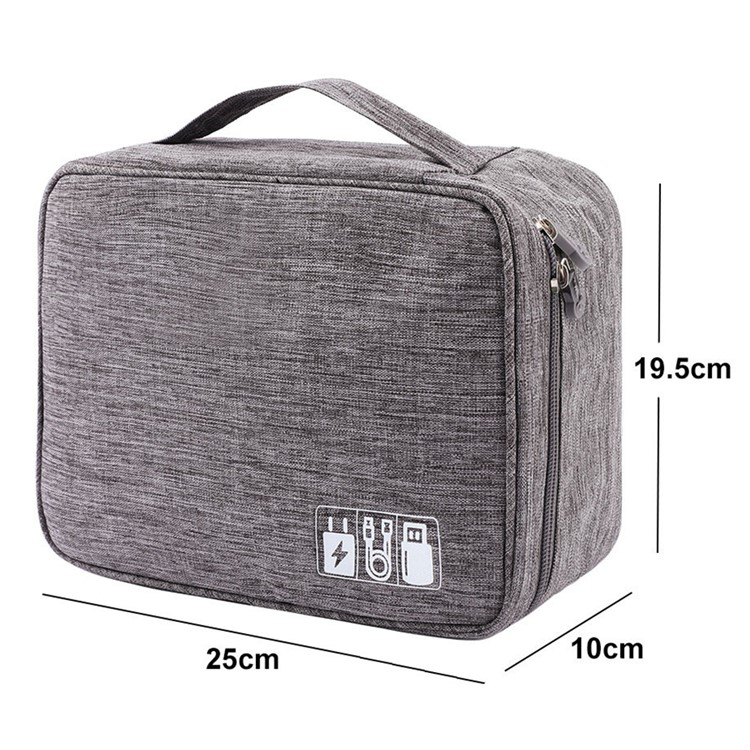 (25x19.5x10cm) Universal Oxford Stoff Tasche Reise Organizer für Smartphones / Ladekabel mit Doppel Reissverschluss - Grau