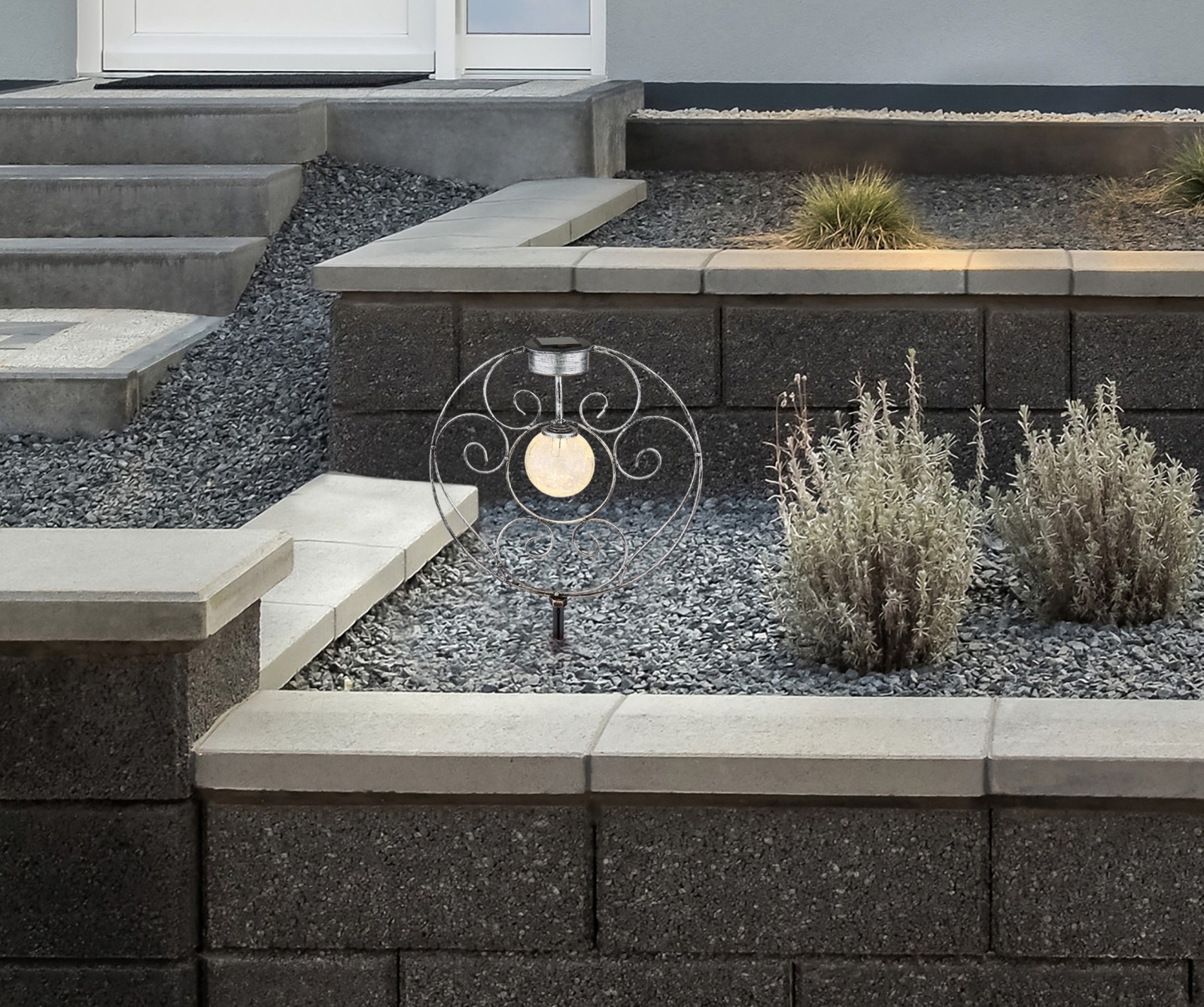 Solarleuchte - silber antik - Glas crackle - 41 cm hoch