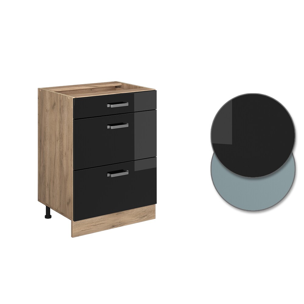 Vicco Schubladenunterschrank Küchenschrank R-Line Solid Eiche Schwarz 60 cm modern