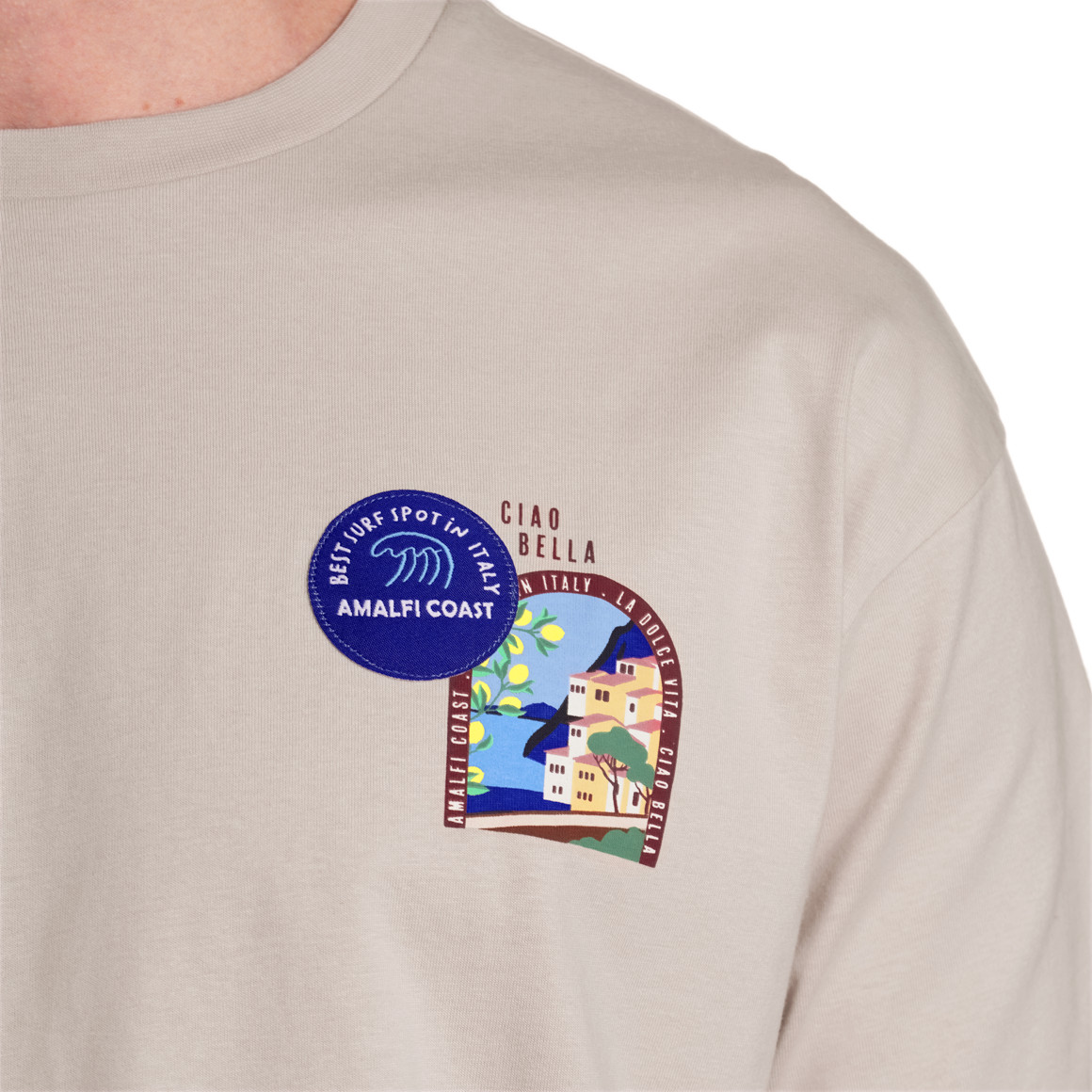 Jonas Nielsen Herren T-Shirt mit Prints und Aufnäher beige