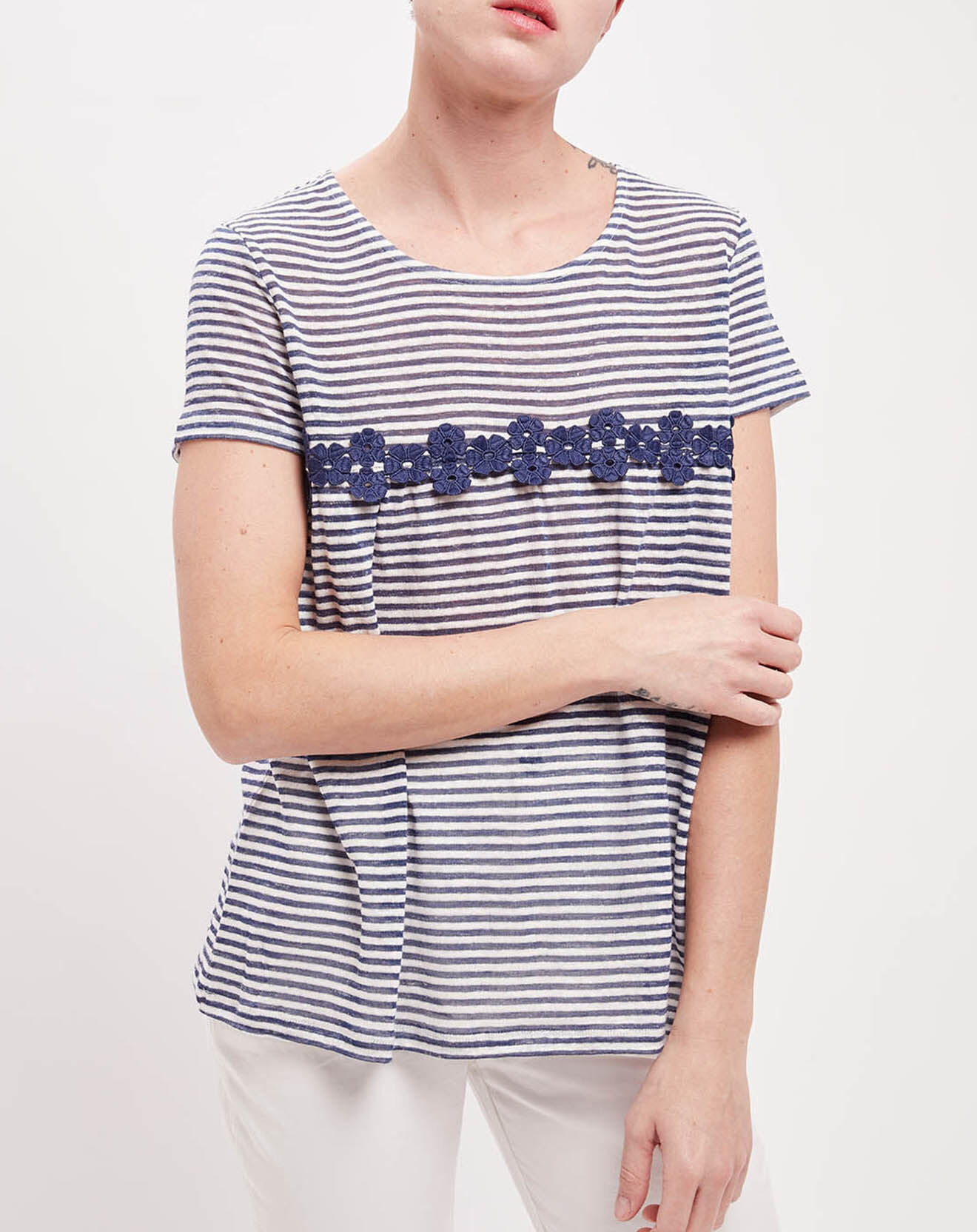 Harris Wilson T-Shirt en Lin mélangé Andreana écru/indigo
