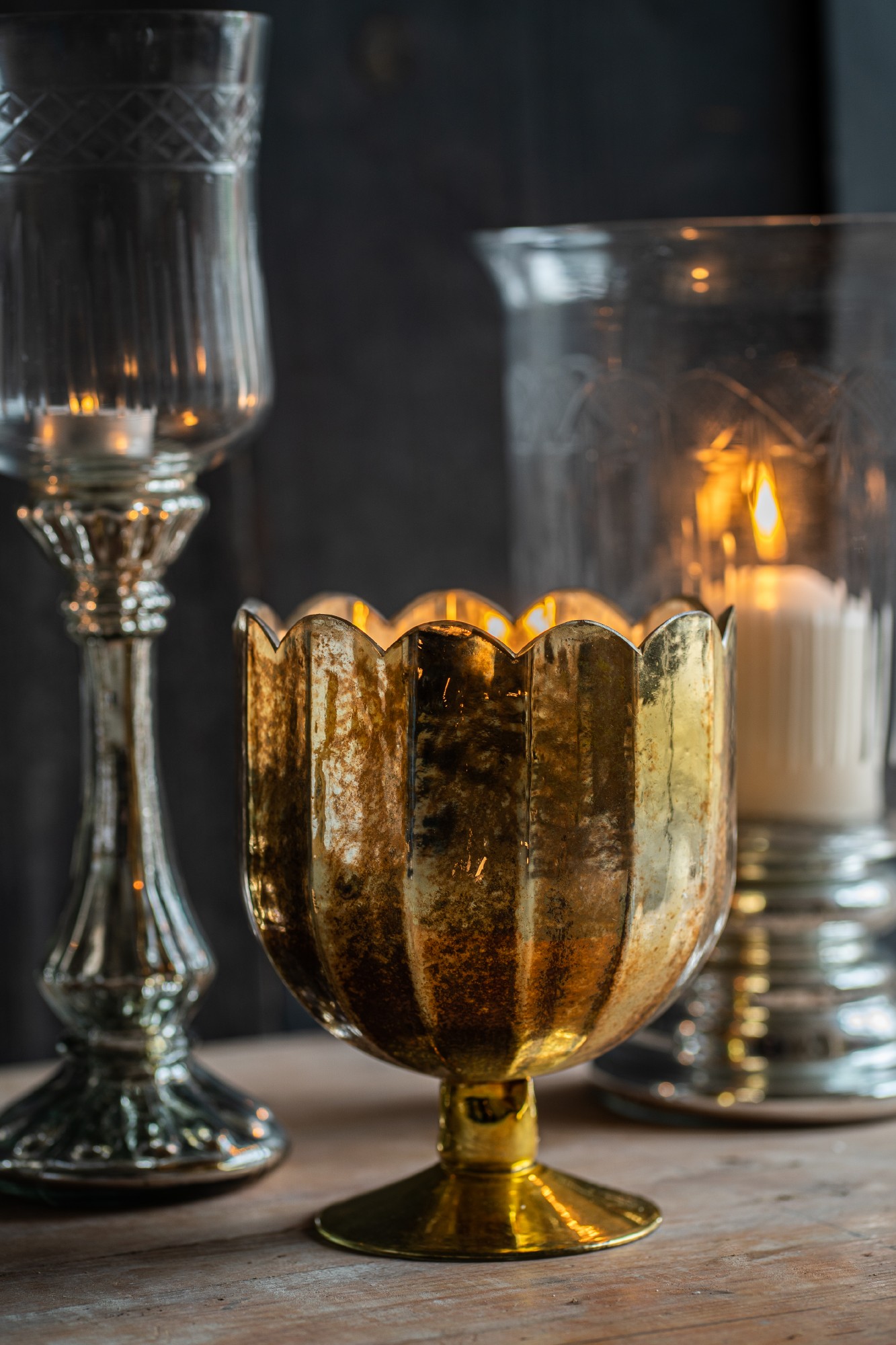 Windlicht 'Chalice', antik gold, Ø 14,5 cm, H 18 cm von fischer's lagerhaus