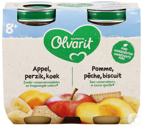 Olvarit Fruit 8m+ Pomme/Pêche/Biscuit 2x200g