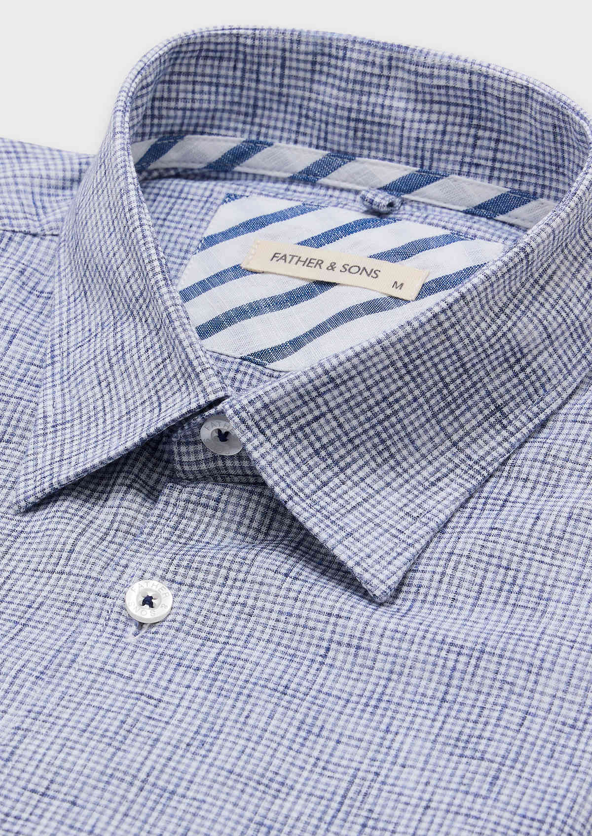 Chemise sport Slim en popeline de coton mélangé blanc à carreaux bleu jeans