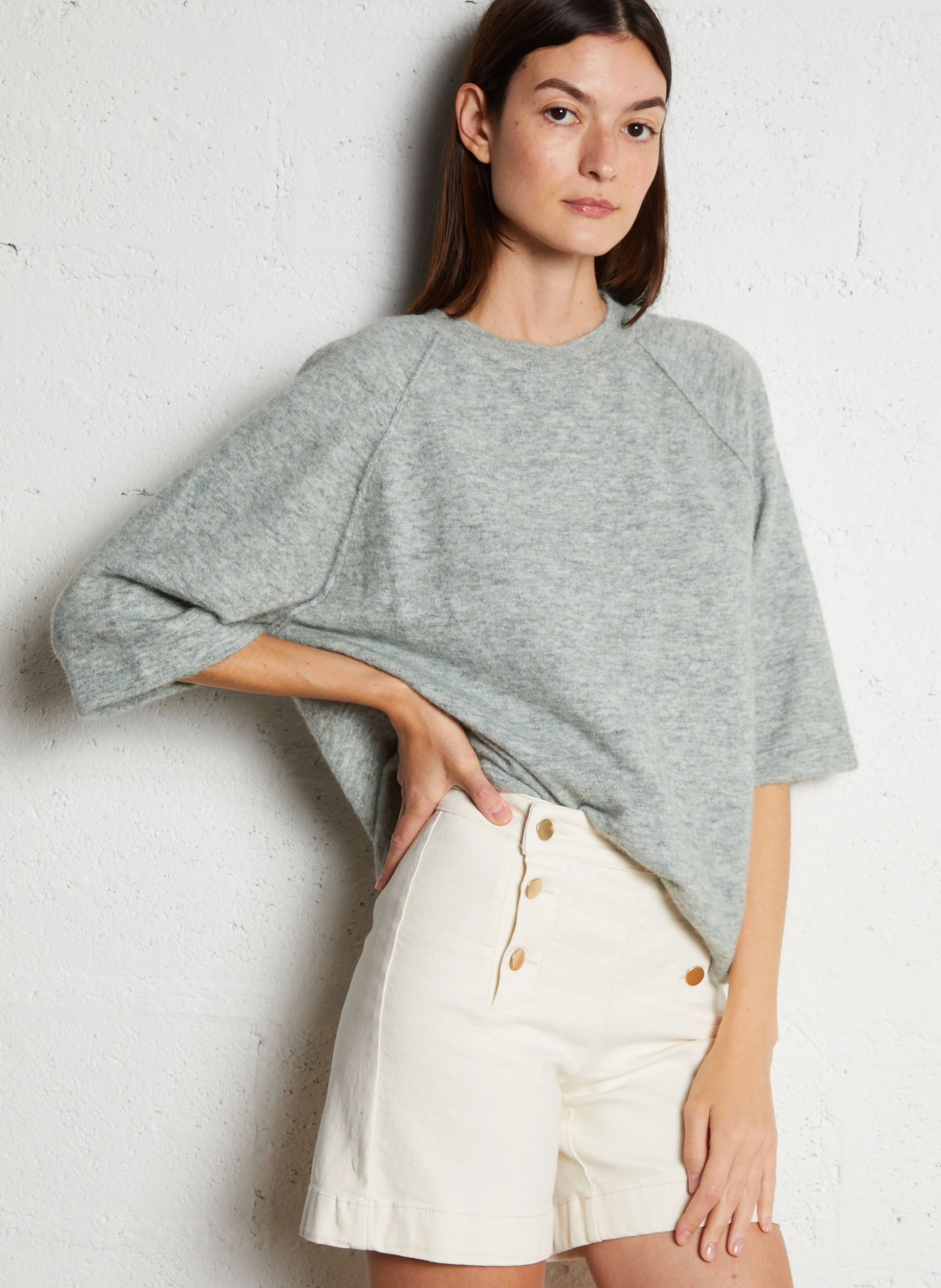 CASSY - Pull ample col rond en laine mélangée | Vert