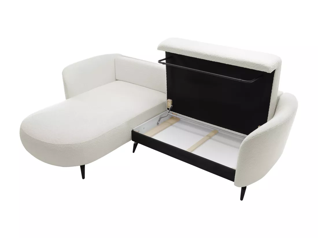 Canapé d'angle gauche convertible en tissu bouclette blanc ivoire AREMIA