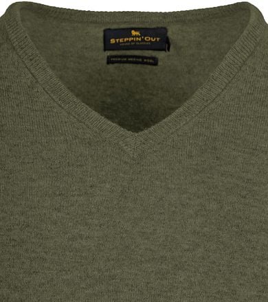 Steppin' Out Pullover V-hals Merinowol Olijfgroen SM1201.0003-5103/PU-V-MRI-REF12-SO-25.02 Thymen Ol kopen