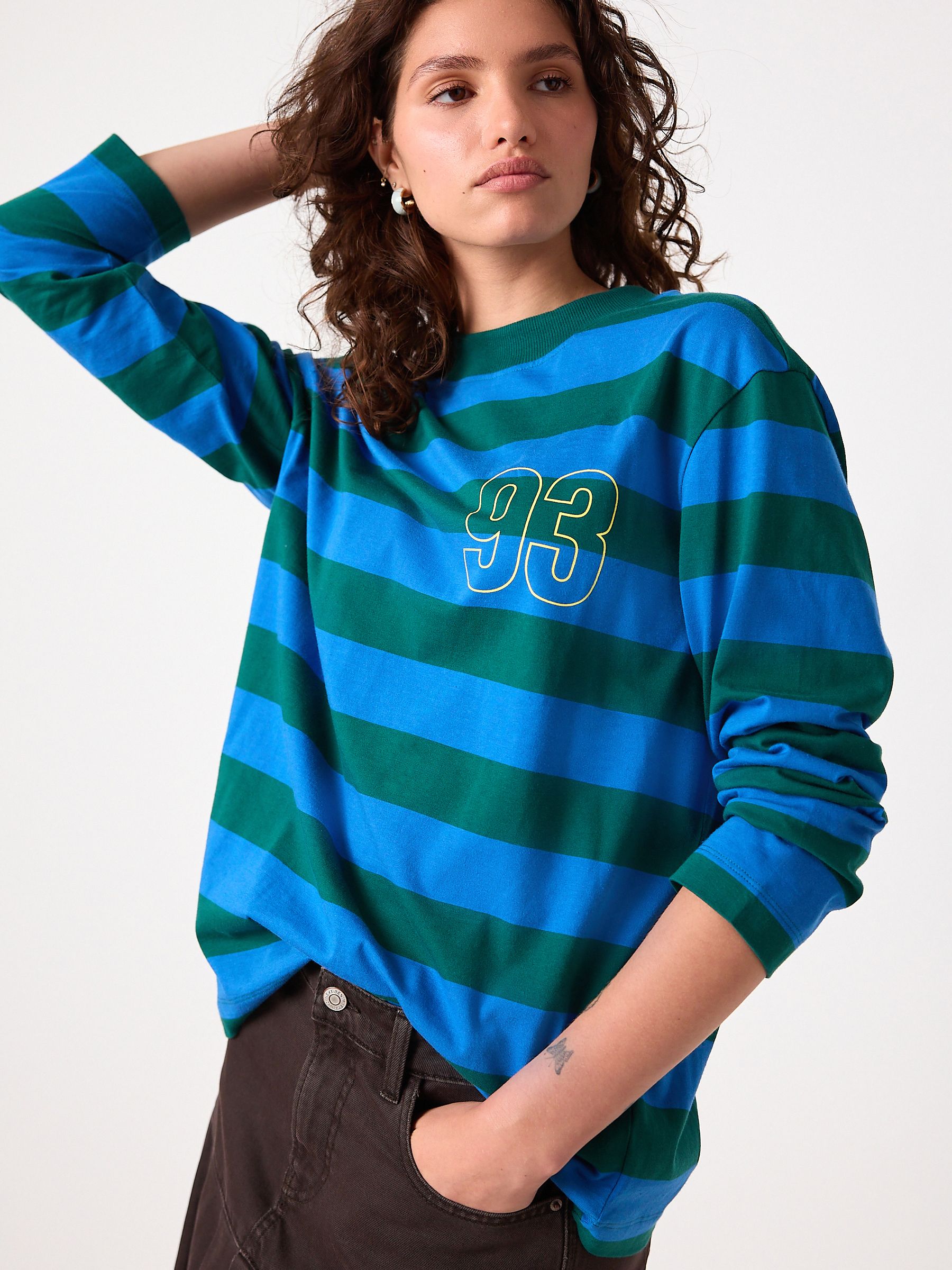 Groen/blauwe print - Gestreept T-shirt met lange mouwen en ronde hals
