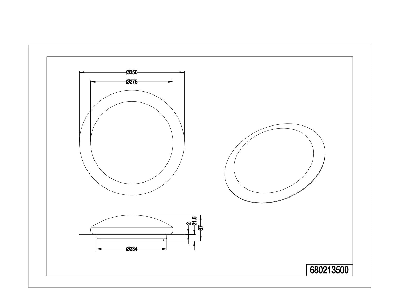 Frodeno Deckenleuchte weiß 68021350, D/H: 35/8,7 cm, Kunststoff, Textil