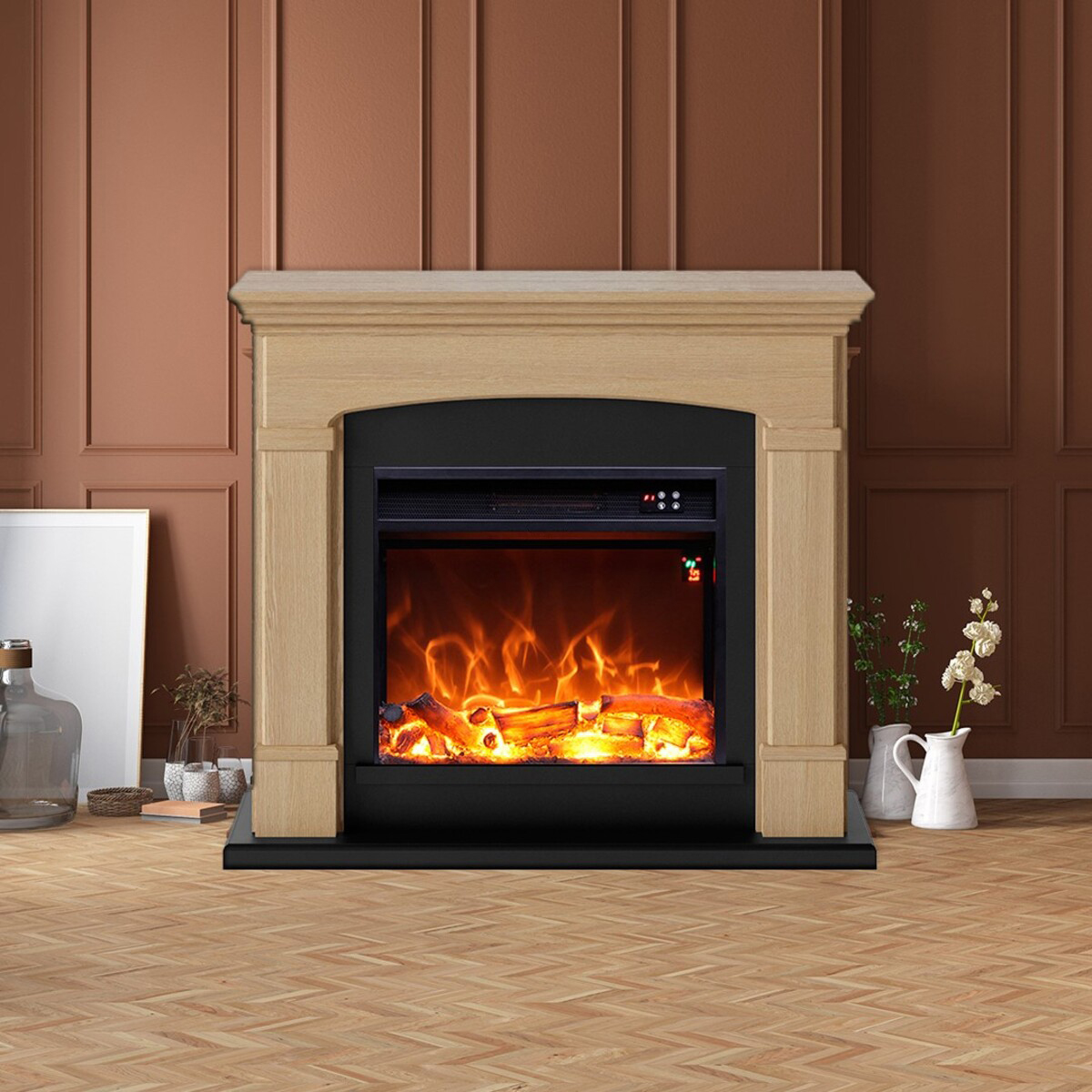 Cheminee murale 1500w caminetto fuego monica oak