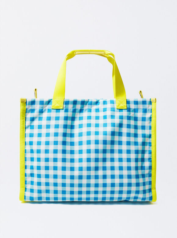Sacola de compras personalizável com estampa xadrez vichy - Azul