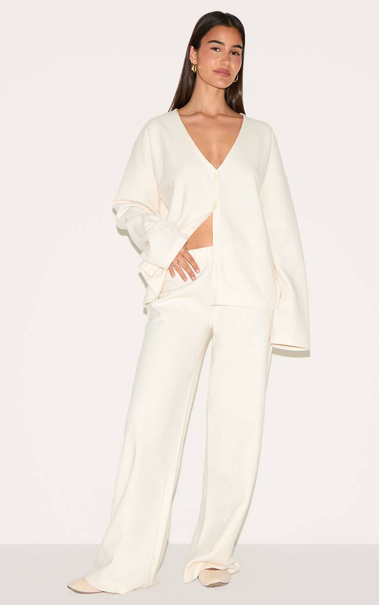 Crème Pantalon Large Slouchy En Côtes Brossées Épaisses