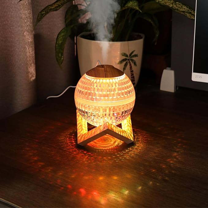 (350ml) Mini USB Luftbefeuchter Aroma Öl Diffuser mit LED Beleuchtung - Hellbraun / Transparent