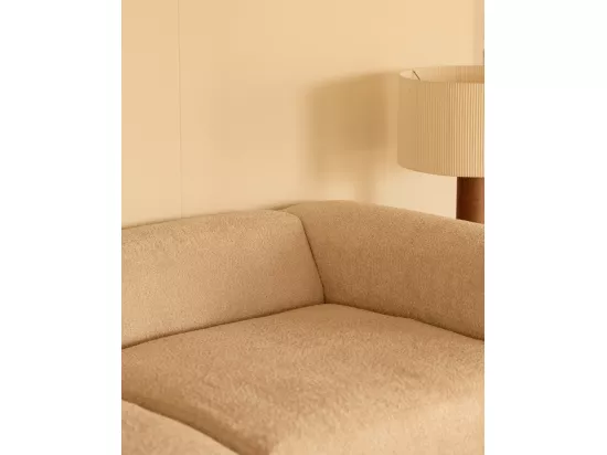 Canapé 5/6 places 3 modules avec courbe à gauche en bouclé beige