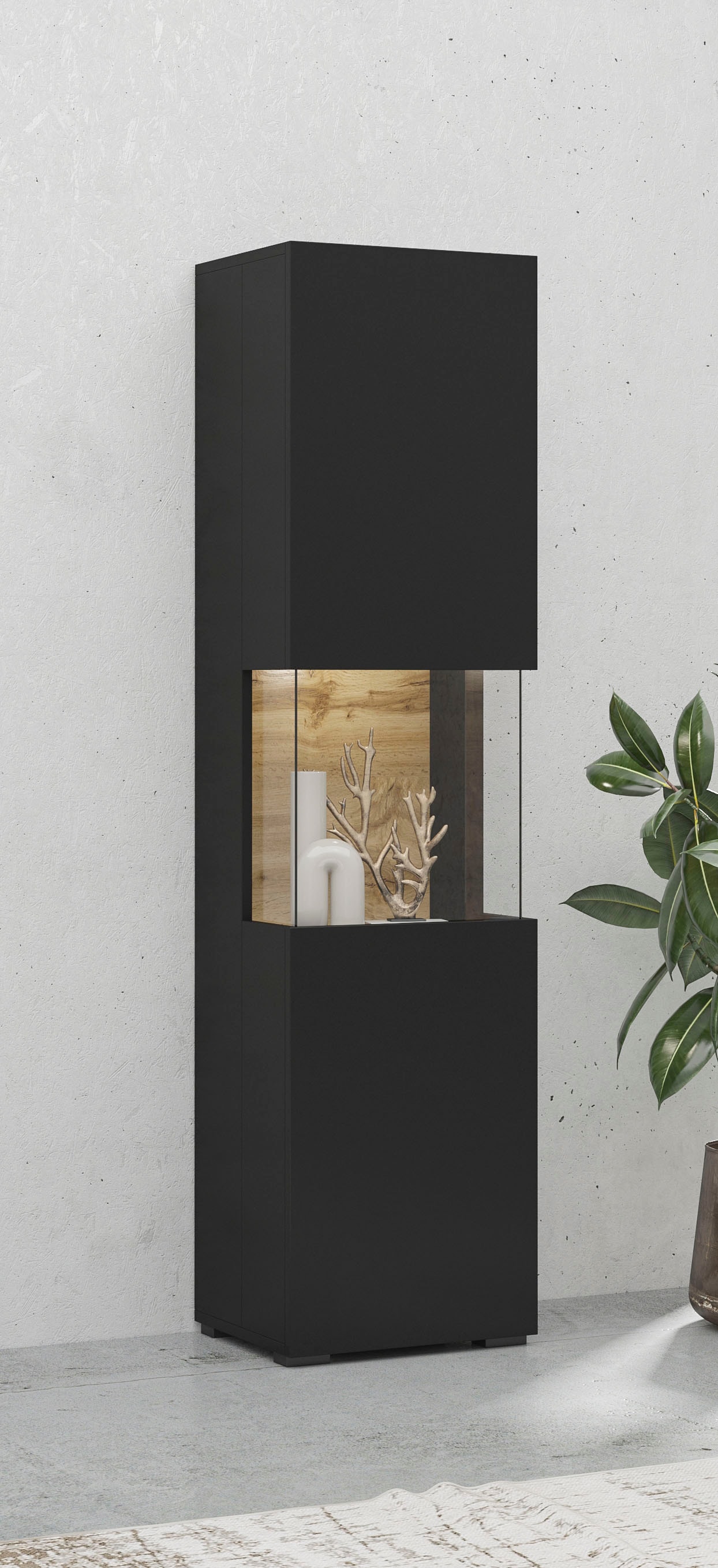 INOSIGN Vitrine »Ava, Breite 36 cm, hängend und stehend montierbar« moderne grifflose Vitrine, Hochschrank mit Eckverglasung