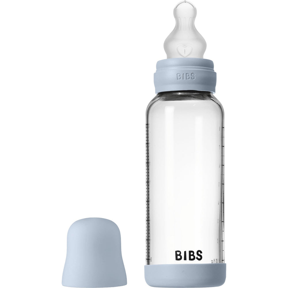 Køb Bibs Baby Blue Glass Baby Flaske Round Silicone Medium Flow