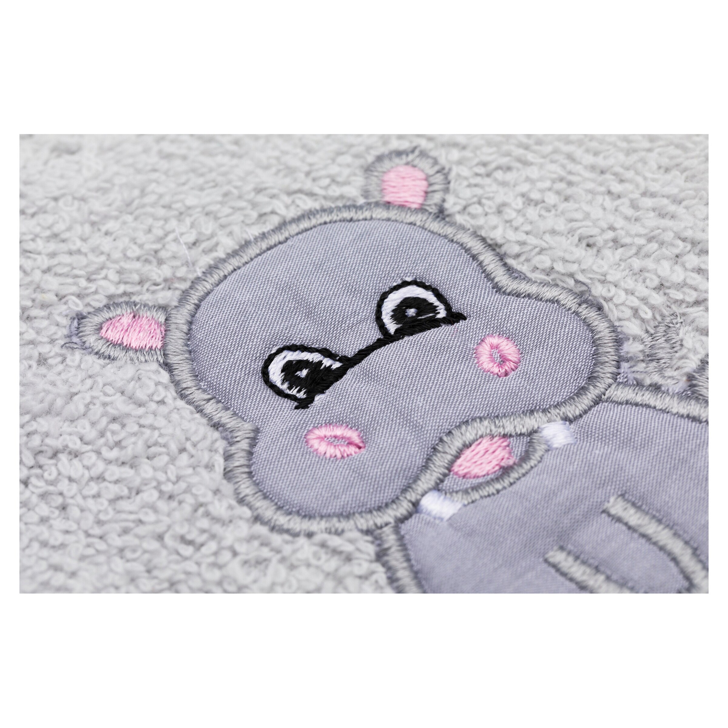 Fillikid Kapuzenbadetuch 75x75 cm grau / Nilpferd