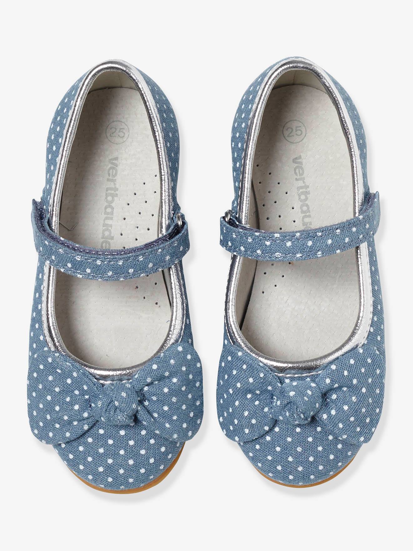 Sapatilhas de ballet com fecho de velcro para meninas com necessidades especiais, tamanho médio, estampa azul.